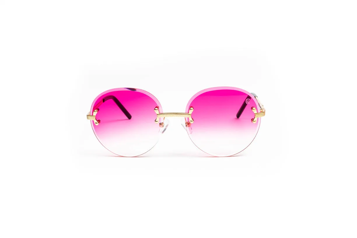 VINTAGE CLASSIC C 18KT Gold Sunglasses, Gradient Pink Round Lenses