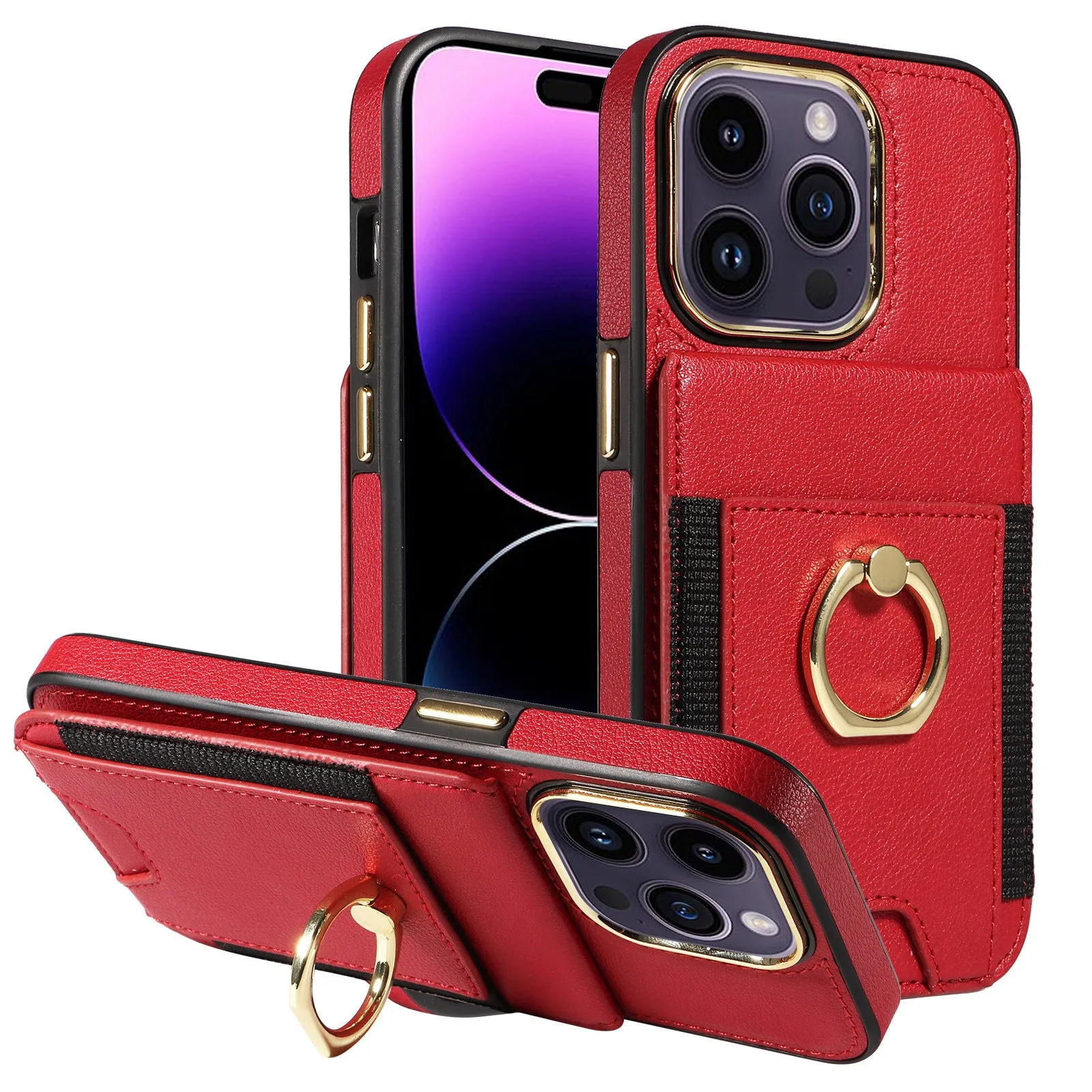 Wallet Leather Phone Case With Wallet Pocket and Ring Holder For IPhone