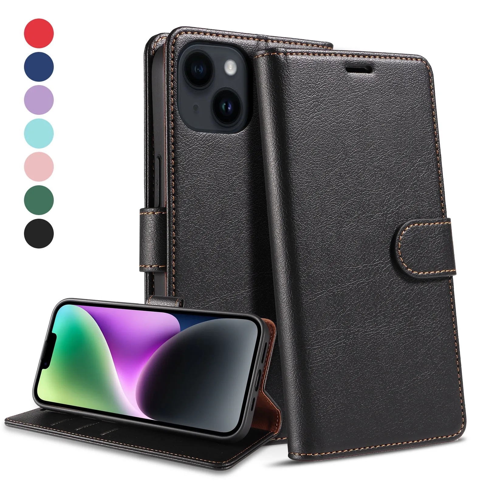 Wallet Leather Phone Case With Wallet Pocket and Ring Holder For IPhone