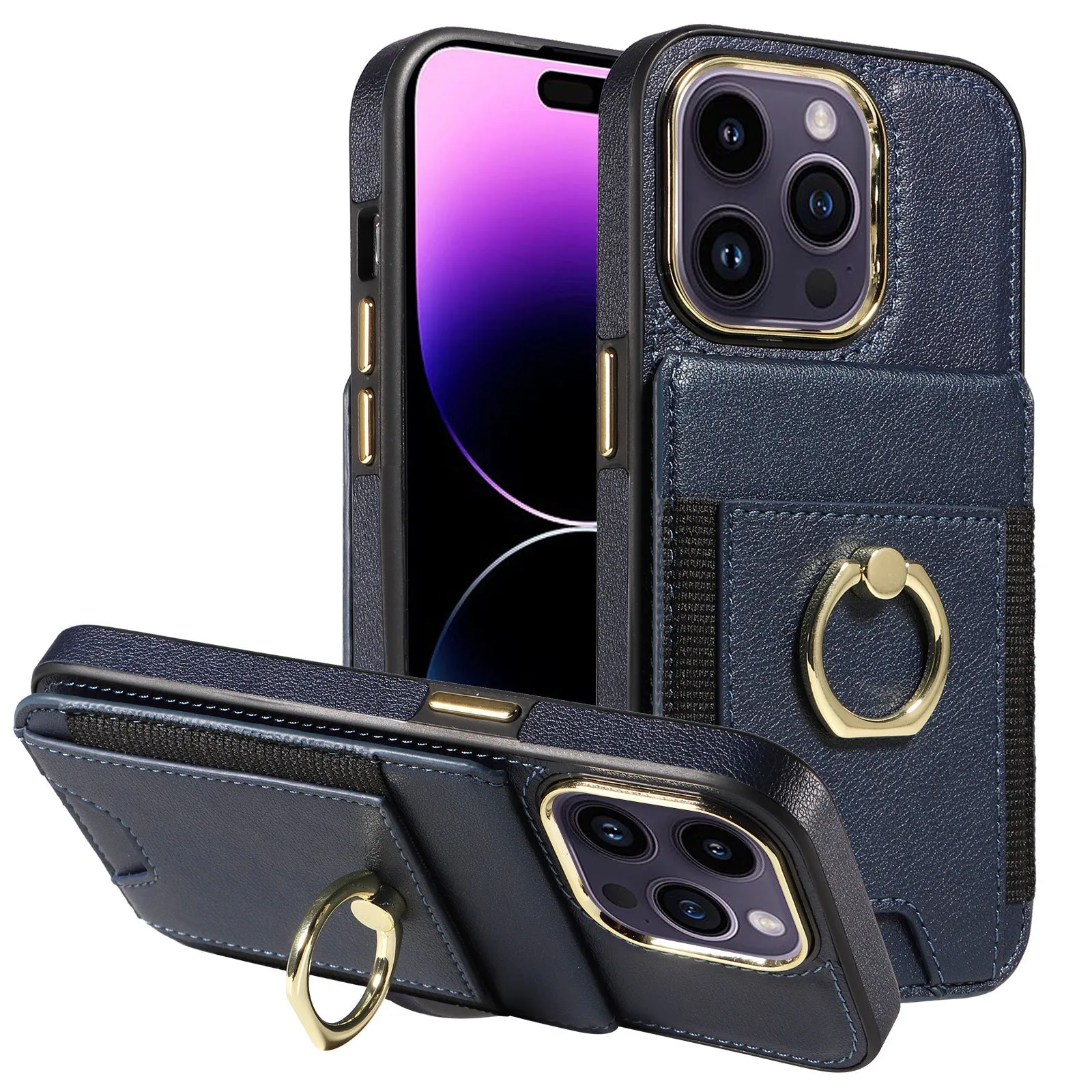 Wallet Leather Phone Case With Wallet Pocket and Ring Holder For IPhone