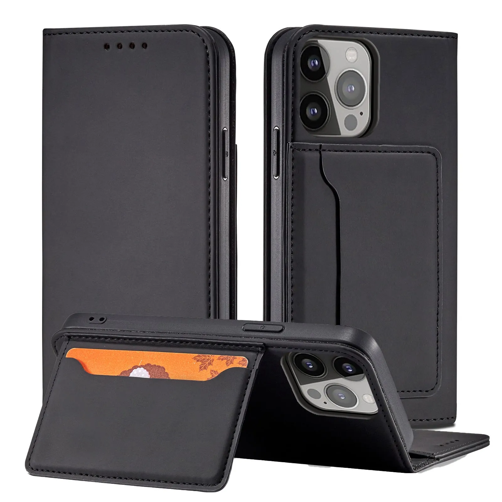 Wallet Leather Phone Case With Wallet Pocket and Ring Holder For IPhone