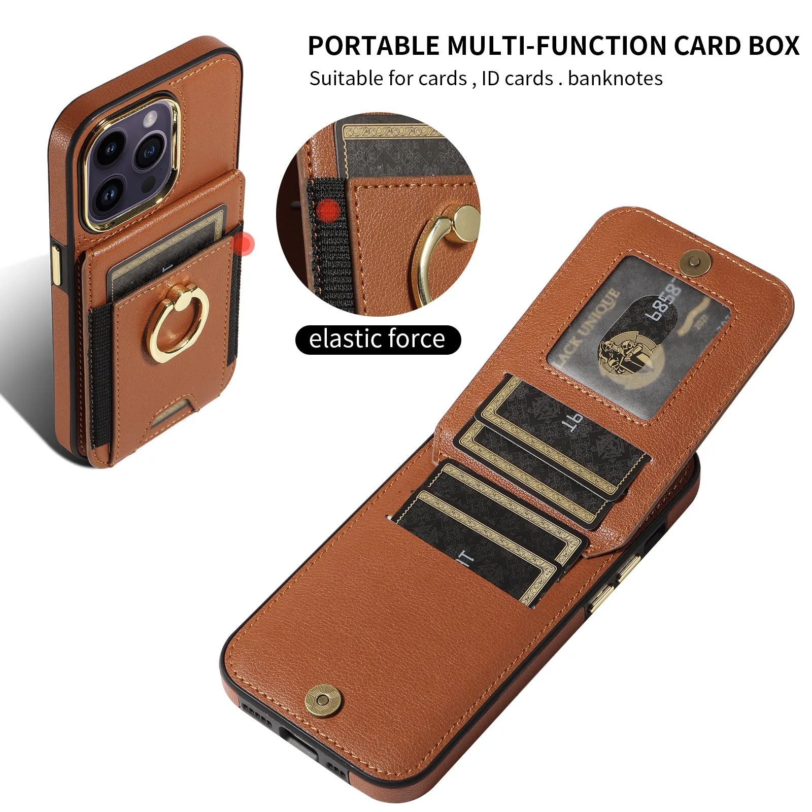 Wallet Leather Phone Case With Wallet Pocket and Ring Holder For IPhone