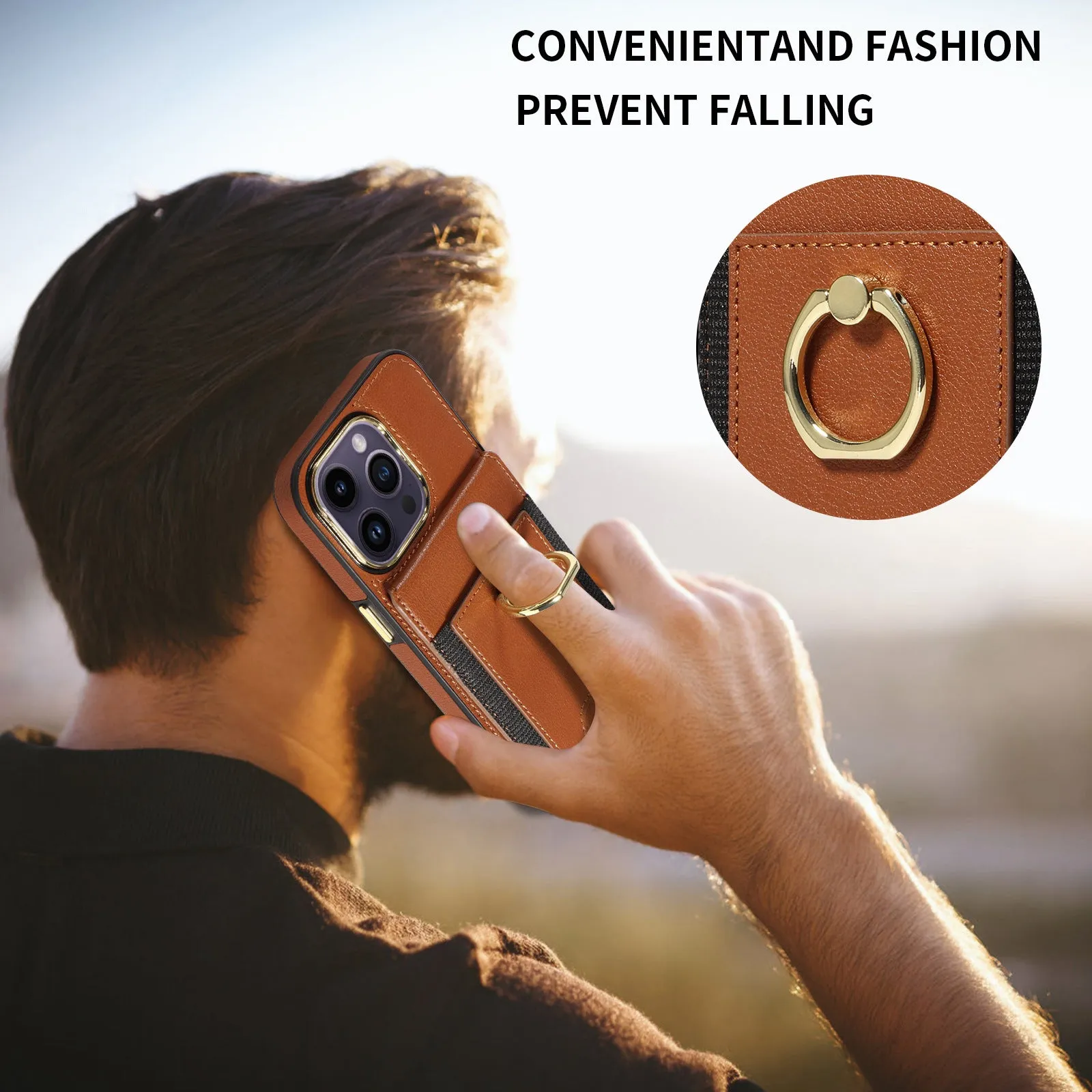 Wallet Leather Phone Case With Wallet Pocket and Ring Holder For IPhone