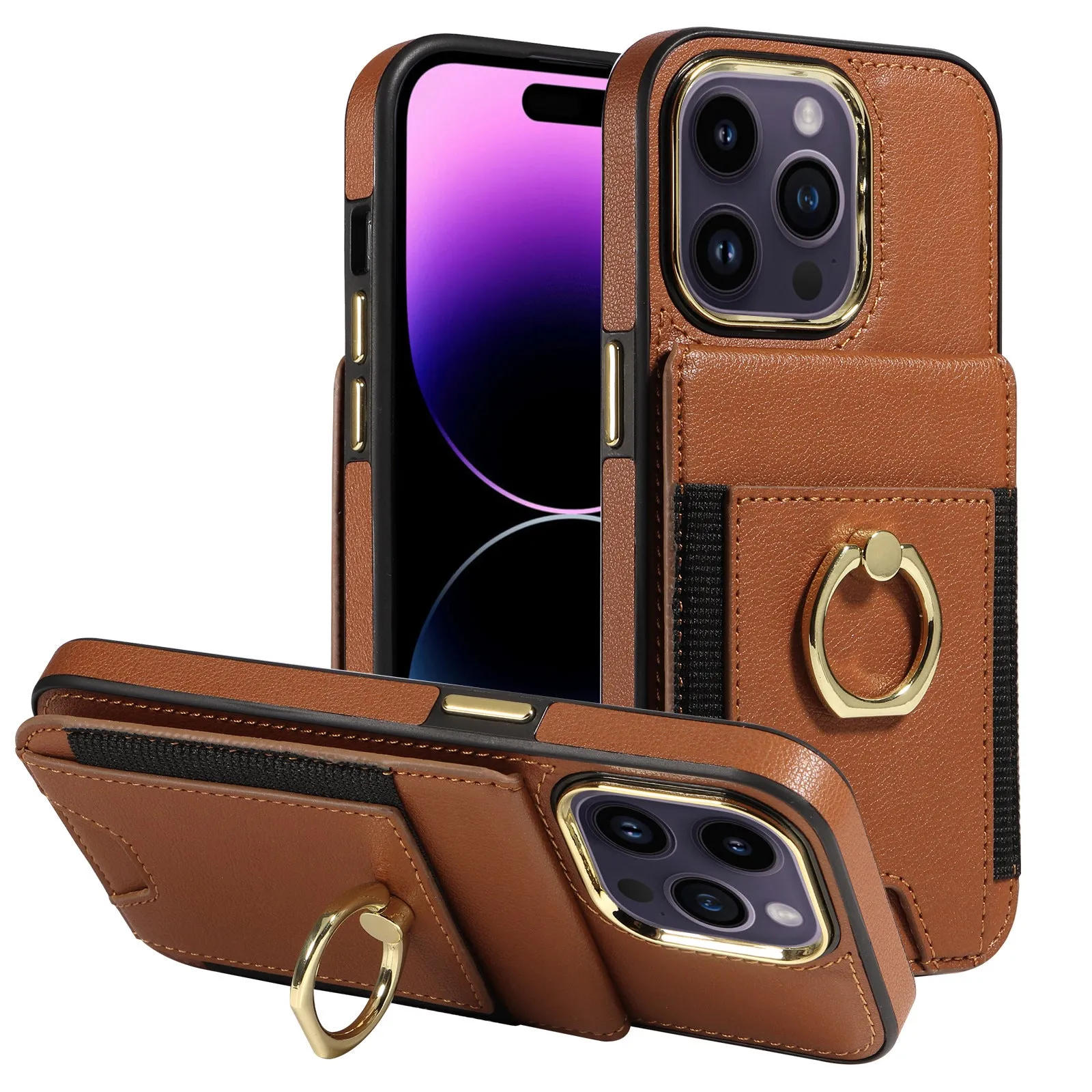 Wallet Leather Phone Case With Wallet Pocket and Ring Holder For IPhone