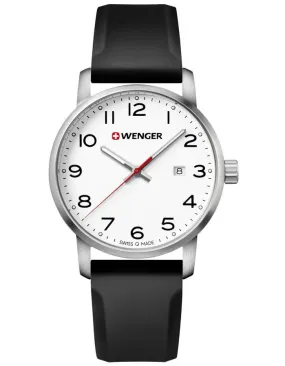 Wenger Mens Avenue Watch - White Dial - Black SIlicone Strap - Date - 100m