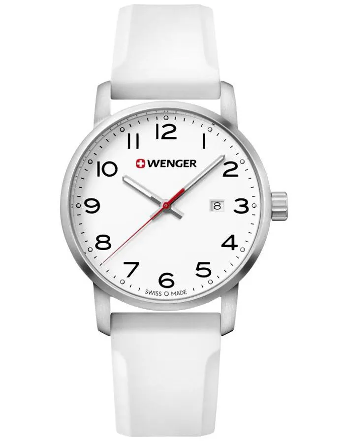 Wenger Mens Avenue Watch - White Dial - White Silicone Strap - Date - 100m