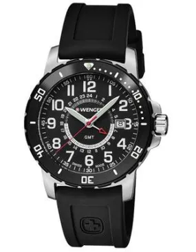 Wenger Mens Off Road GMT - Black PVD Bezel - Black Dial - Black Silicone Strap