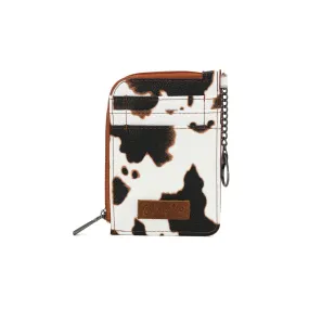 WG133-W005 Wrangler Cow Print Print Mini Zip Card Case - Brown