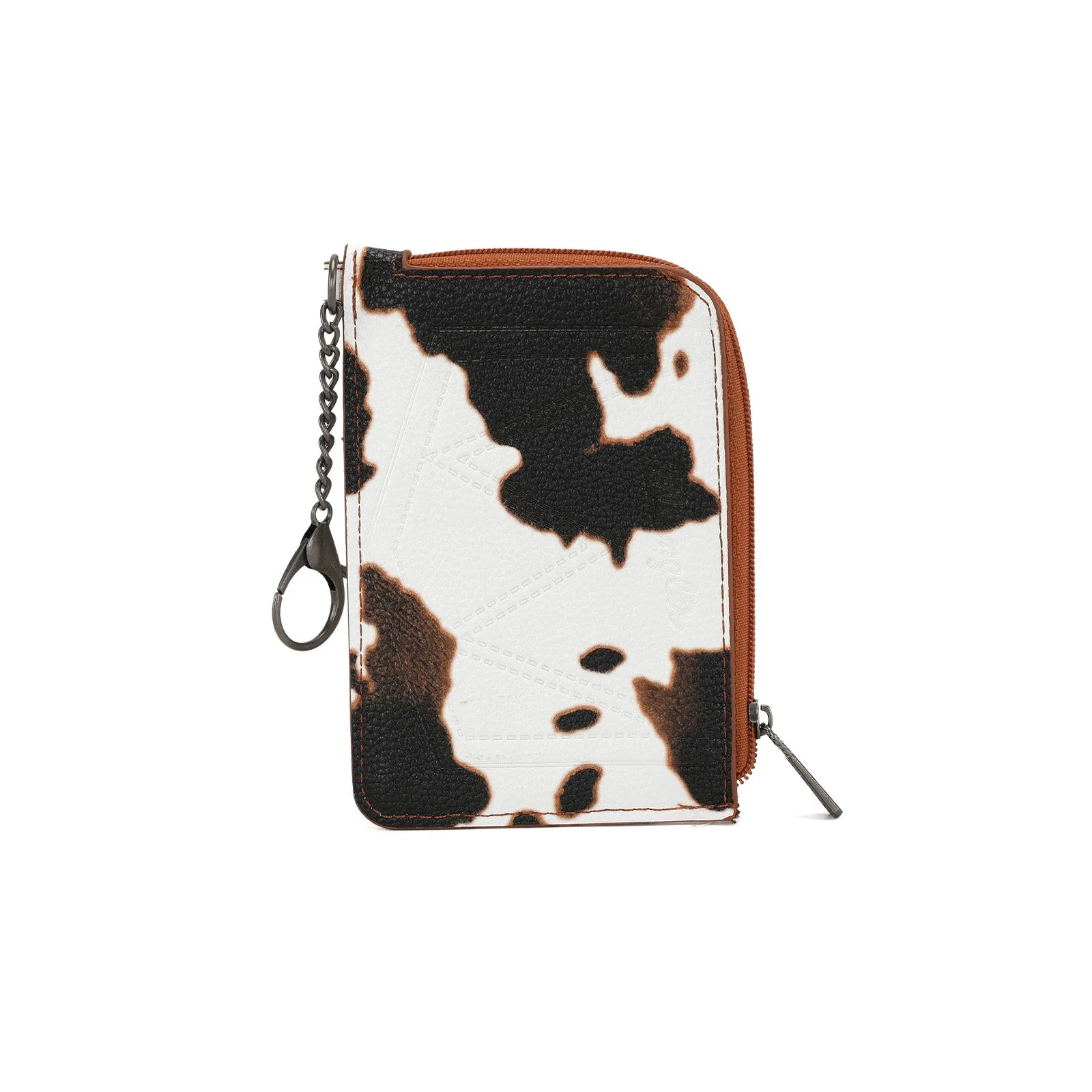 WG133-W005 Wrangler Cow Print Print Mini Zip Card Case - Brown