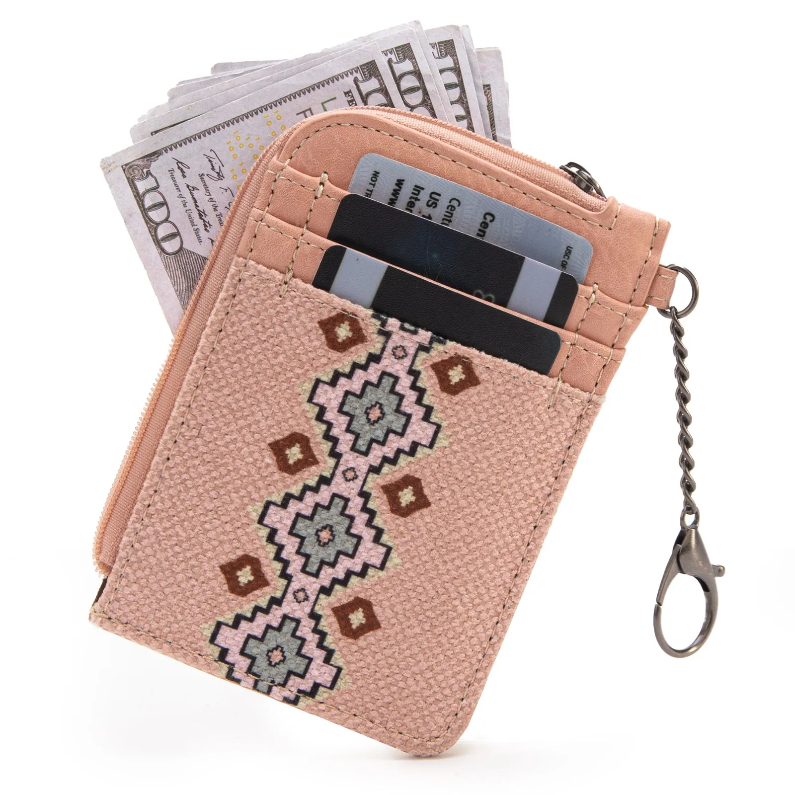 WG2205-W005 Wrangler Southwestern Art Print Mini Zip Card Case  -Pink