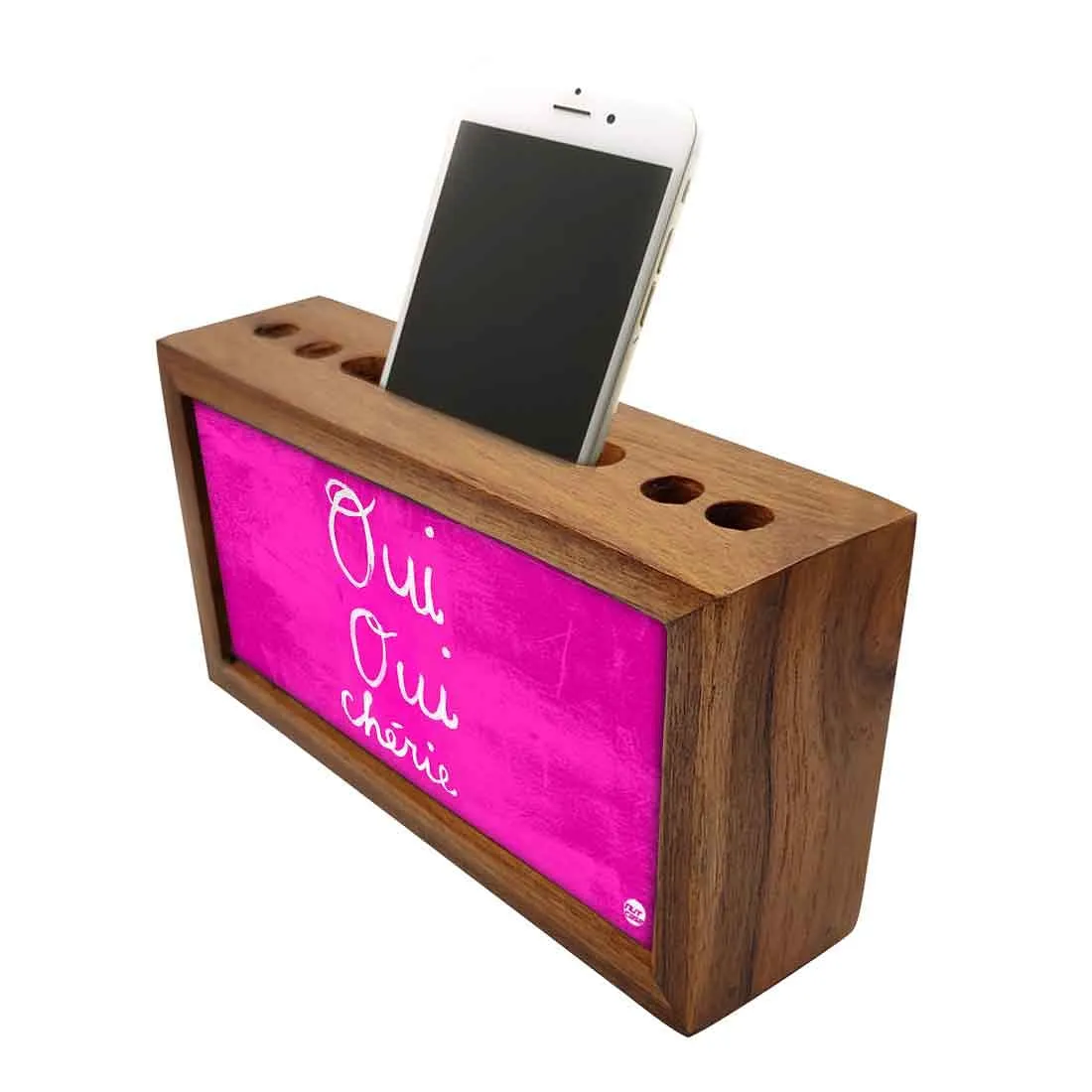 Wooden desk pen mobile organizer - Qui Pink