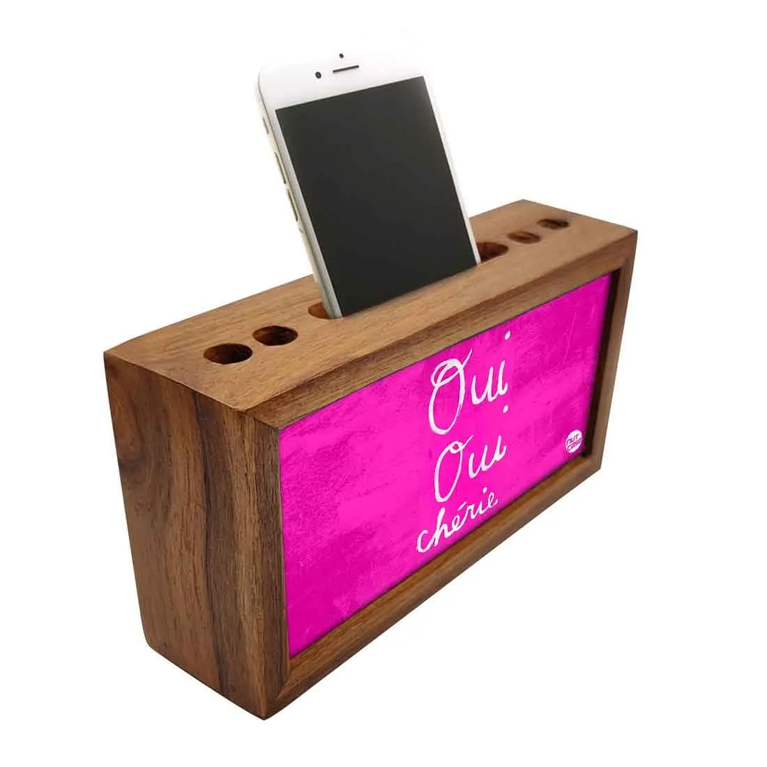 Wooden desk pen mobile organizer - Qui Pink