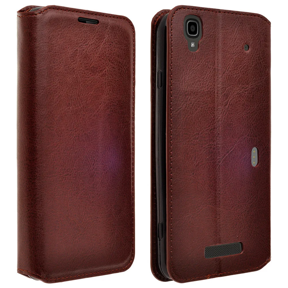 ZTE Max | N9520 | Boost Max Case, Wrist Strap Magnetic Fold[Kickstand] Pu Leather Wallet Case with ID & Credit Card Slots - Brown