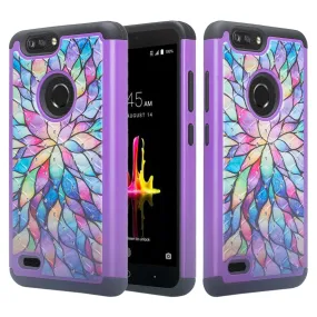 ZTE Sequoia Case, Blade Z Max, ZTE Z982 Case, Slim Hybrid [Shock/Impact Resistant] Crystal Rhinestone Dual Layer Protective Cover for ZTE Sequoia - Rainbow Flower