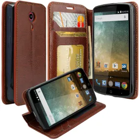 ZTE Ultra Case | ZTE Quest | ZTE Uhura Case, Magnetic Flip Fold[Kickstand] Pu Leather Wallet Case with ID & Credit Card Slots for ZTE Ultra/Quest/Uhura - Brown