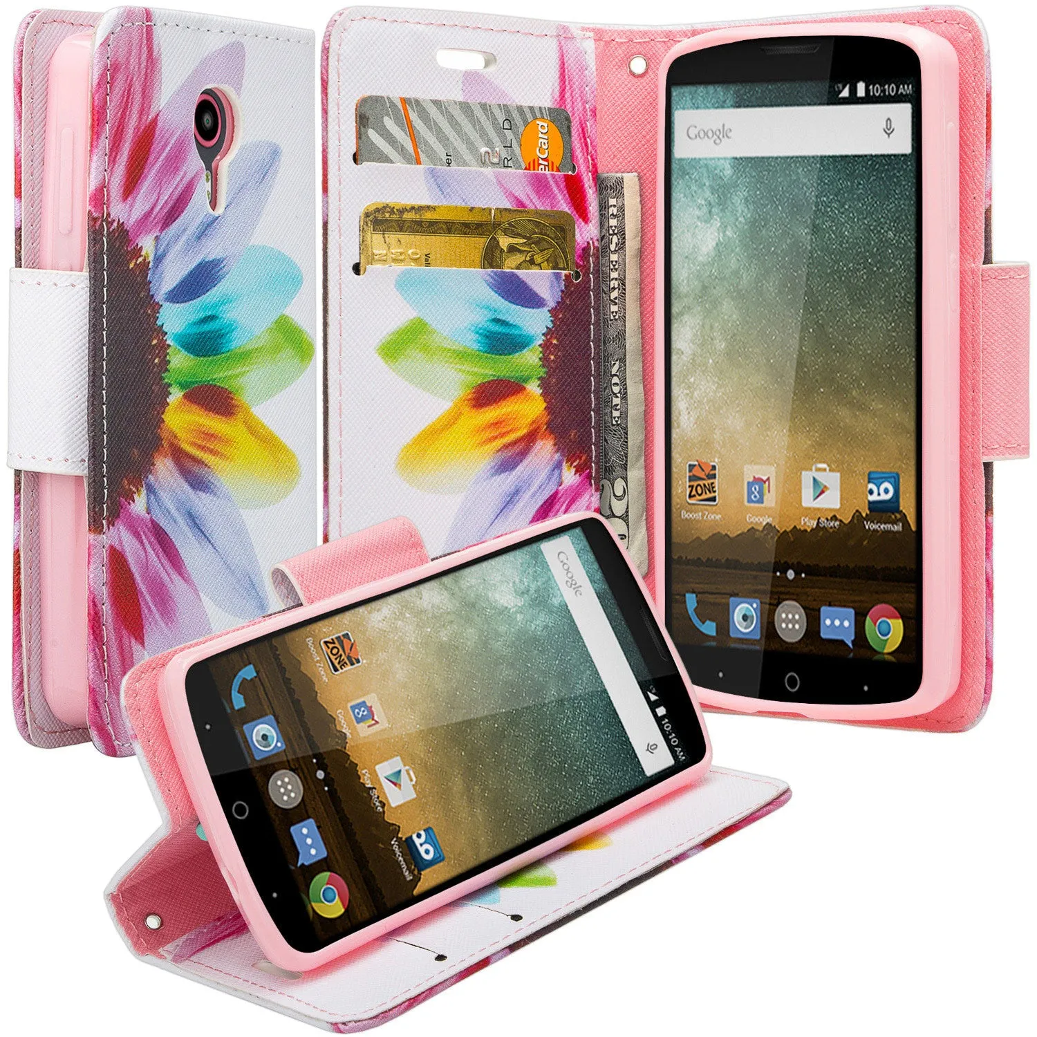 ZTE Ultra Case | ZTE Quest | ZTE Uhura Case, Wrist Strap Magnetic Flip Fold[Kickstand] Pu Leather Wallet Case with ID & Credit Card Slots for ZTE Ultra/Quest/Uhura - Vivid Sunflower