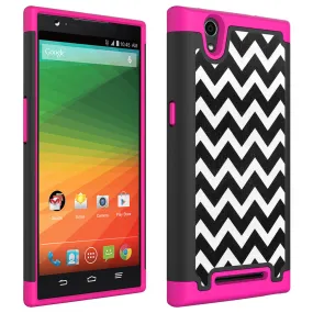 ZTE ZMAX Z970 Slim Dual Layer Heavy Duty Armor Hybrid Case for ZTE ZMAX Z970 (T-Mobile,MetroPcs) - Hot Pink Chevvron Hybird