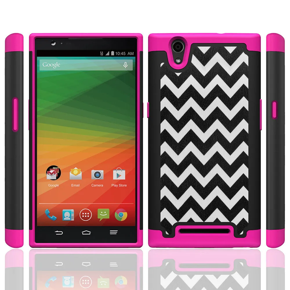 ZTE ZMAX Z970 Slim Dual Layer Heavy Duty Armor Hybrid Case for ZTE ZMAX Z970 (T-Mobile,MetroPcs) - Hot Pink Chevvron Hybird